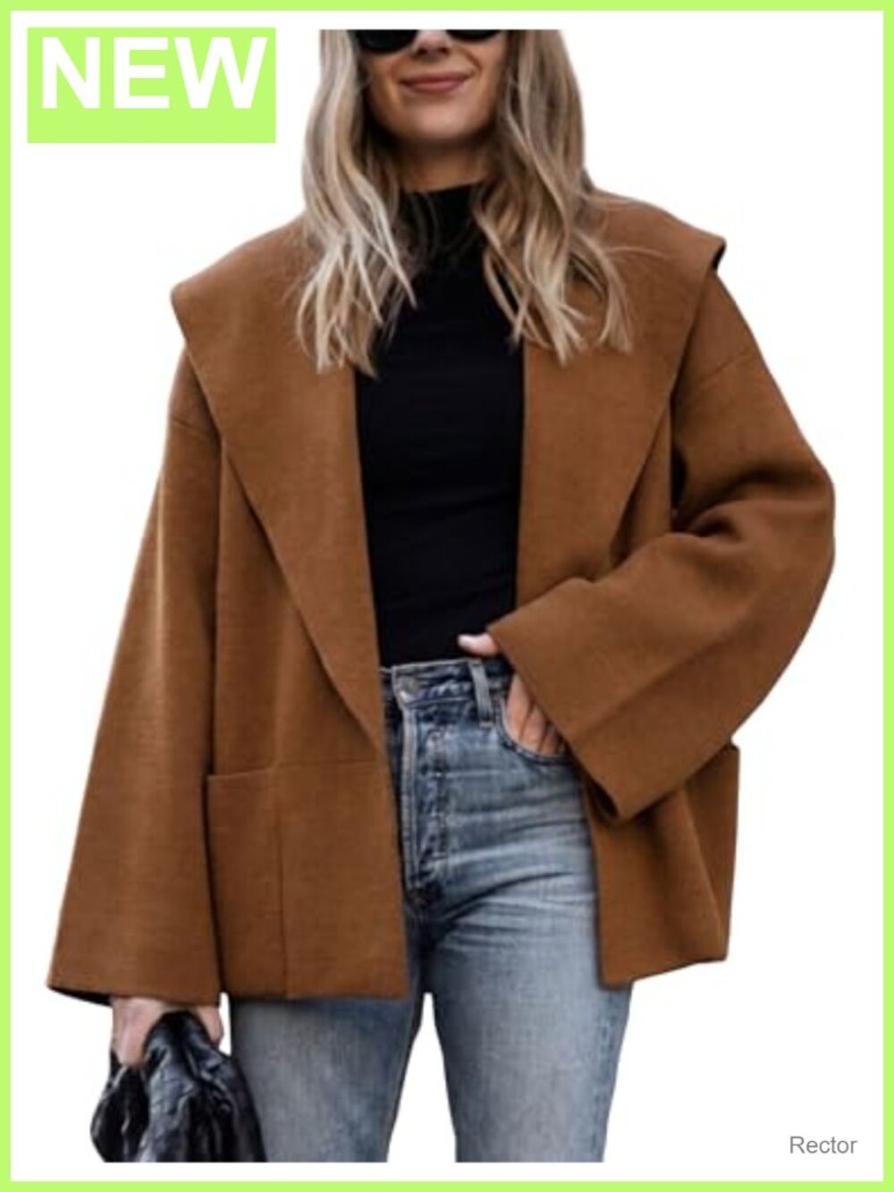 Knit Open Front Cropped Cardigan Shawl Collar Bell Sleeve Sweater